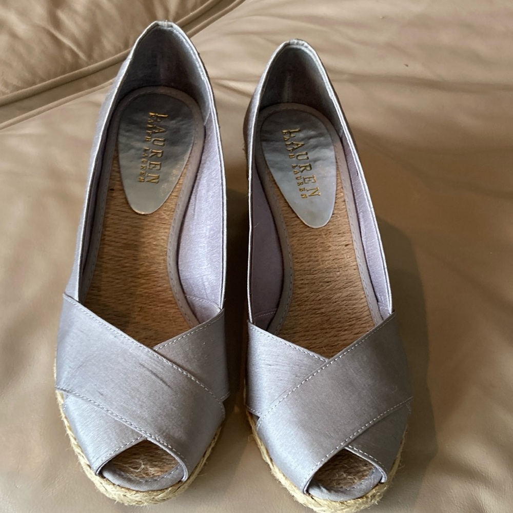 Ralph Lauren Silver Peep Toe Wedges